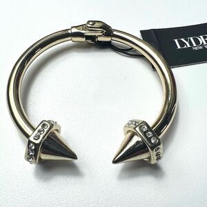 Anthropologie Lydell New York Goldtone Spike & Crystal bangle hinge bracelet NWT
